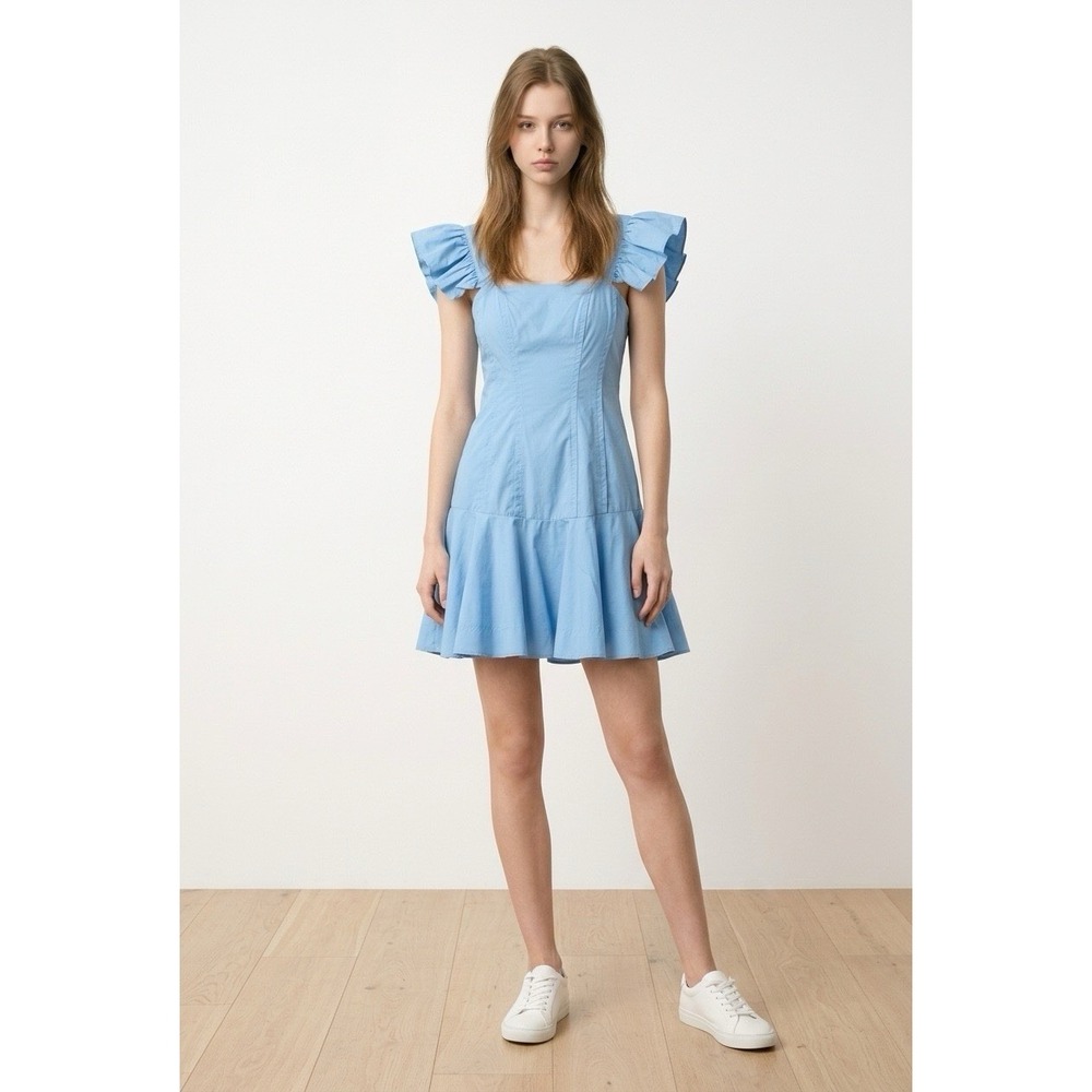 Louise James Blue Raw Edge Ruffle Sleeve Lined Fit Flare  Dress 34" Bust